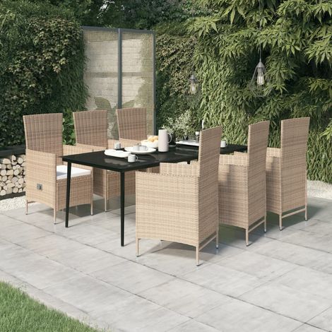 Salon de jardin 7 pcs - Mobilier de jardin - Ensemble de salle à manger de jardin avec coussins Beige Chic-672984 (1/5)