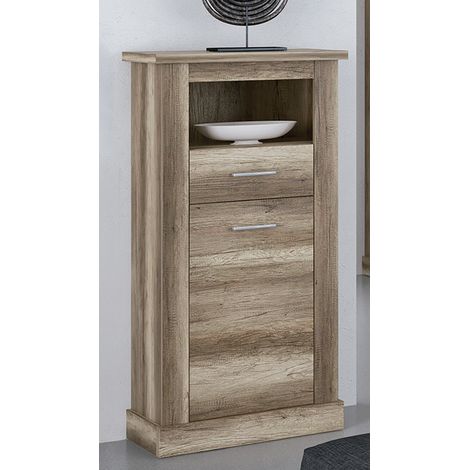 Buffet haut, meuble de rangement coloris Chêne vieilli - Longueur 66 x Profondeur 36,60 x Hauteur 135 cm -PEGANE- (1/2)