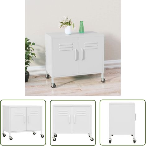 The Living Store Armoire de rangement Blanc 60x35x56 cm Acier - Meuble De Rangement - Armoire Blanche - Armoire Métallique - Meuble Acier - Rangement Salle De Séjour (1/5)
