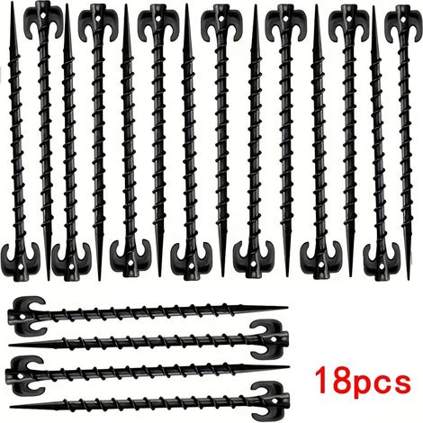 18 piquets de tente robustes en plastique, 20 cm, pour le camping et le jardinage. (1/5)