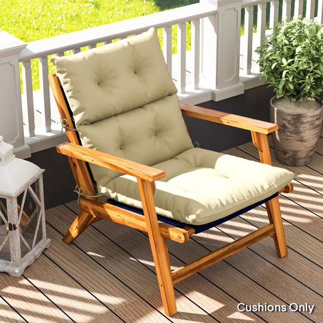 Coussin de chaise beige 115x56 cm, assise à liens avec dossier, rembourrage épais 10 cm, housse imperméable, pour intérieur, extérieur et bureau