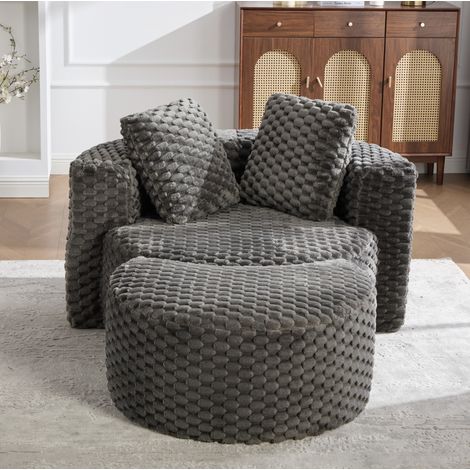 Poltrona rotonda con pouf in tessuto 130x115x103 cm OKMYHOME (1/5)