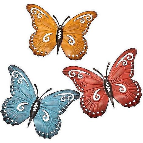 3 pièces/ensemble 3d métal papillon mur Art inspirant décoration murale Sculpture suspendue pour intérieur extérieur (1/5)
