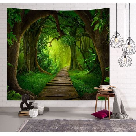 Tapisserie murale représentant un paysage naturel (forêt, plage, lac, arbres, nuages rocheux), vue esthétique, idéale pour une chambre ou un salon (200 cm x 150 cm, coloris 11).
