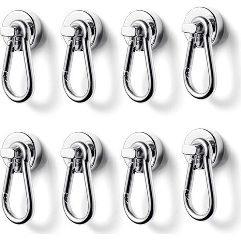 Hochleistungs-Magnethaken mit Karabinerhaken, maximale Tragfähigkeit 12 kg, geeignet für Büros und Fabriken (8er-Packung). (1/5)