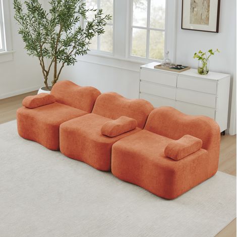 Canapé modulable 3 places en velours orange avec rembourrage en mousse 32D (1/5)