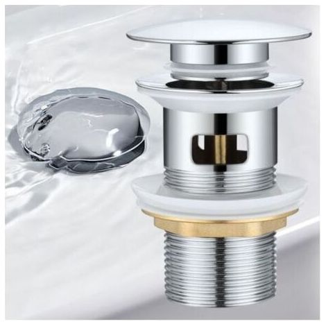 Pop Up Automatique avec Trop Plein Bonde de Vidage Push Open Pour Lavabo en Cuivre Chromé Pop-up évier Lavabo (1/4)