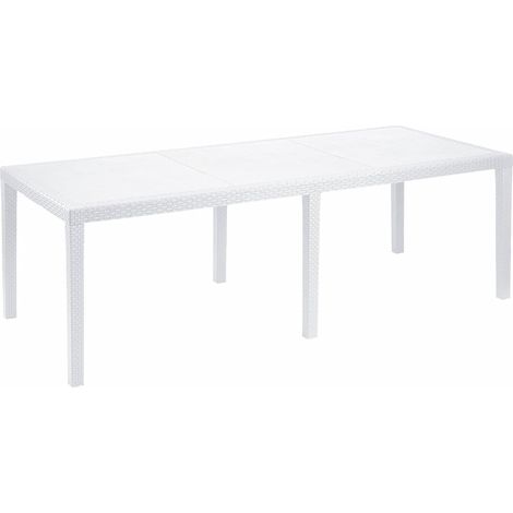Table d'extérieur, Etagère à manger rectangulaire extensible, Table de jardin extensible effet rotin, 150/220x90h72 cm, Blanc (1/3)
