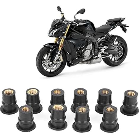 10pcs Kit d'écrous de puits M5, écrous de puits de pare-brise en caoutchouc 5mm/0.2in boulons de pare-brise de motos métriques Wellnut, noir (1/4)