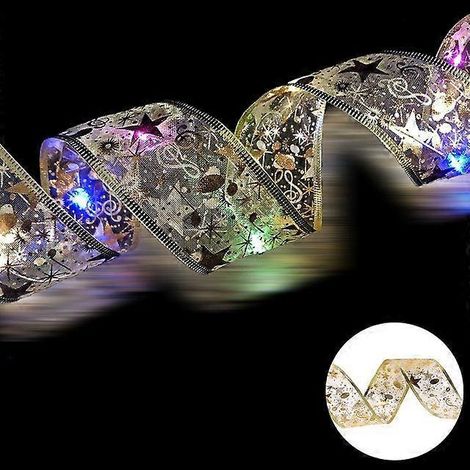 Guirlande lumineuse ruban pour décorations de Noël, ornements pour sapin de Noël, guirlande lumineuse pour la maison, guirlande lumineuse de Noël, Navidad Natal, Nouvel An, or et multicolore, 5 m (1/5)