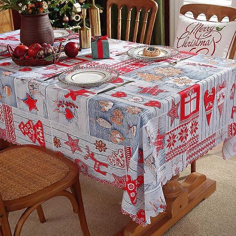 Nappe de Noël rectangulaire 2026 pour salon, maison, polyester imperméable, style illustré, 150 x 100 cm, 300 g/m² (1/5)