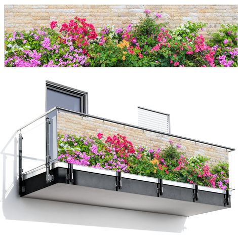 BRISE-VUE POUR BALCON Fleurs - Plantes - Feuilles - Pierres 300x75 cm