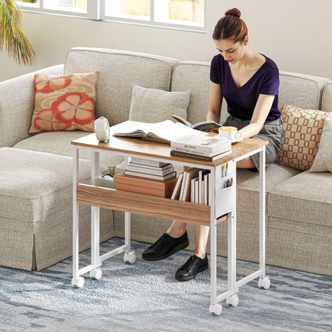 Bureau pliable, transformable en table d'appoint, étagère ouverte, naturel, gain de place (1/5)