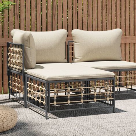 vidaXL Poggiapiedi da Giardino con Cuscino in Polyrattan Beige