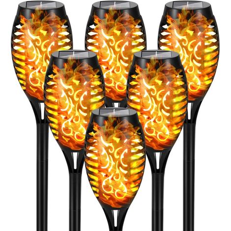 Solar-Gartenleuchten mit Flammeneffekt, wasserdicht, automatische Ein-/Ausschaltfunktion, 6 Stück (warmweiß)