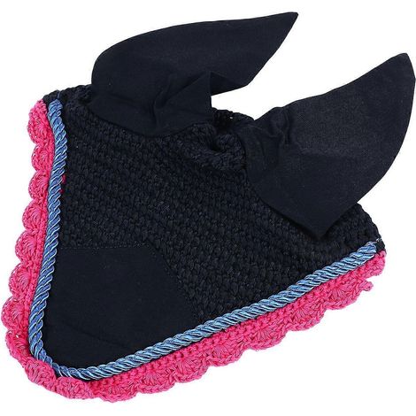 Protège-oreilles élégant et respirant, bordé de rouge, pour cheval. Protège-oreilles crocheté à la main, style élégant, pour cheval. (1/3)