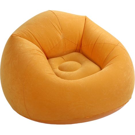 Fauteuil gonflable une place, canapé gonflable en PVC floqué, idéal pour le salon, la chambre, le bureau ou les voyages en extérieur, jaune vif (1/5)