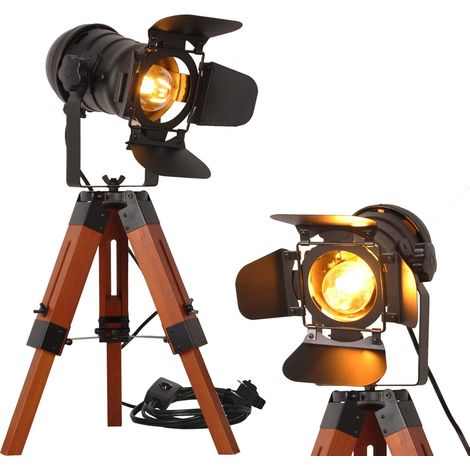 ALPINALUZ Lámpara de Mesa Vintage con Trípode Madera Inspirado Cinema "MINI GALA" 62cm (1/5)