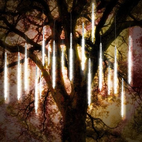 Lumières de Noël extérieures, lumières d'averse météorique 30cm 10 tubes spirales 300 LEDs 3.15m de longueur allumée, lumières d'icicle étanches pour décoration de Noël en extérieur, Blanc (1/5)
