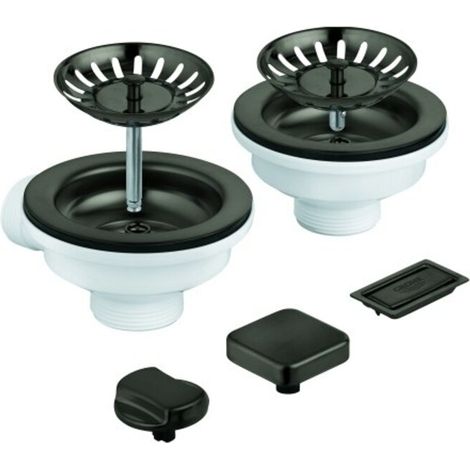 Grohe Spülen-Ablaufgrt. 40998 2 Becken mit Exzenter hard graphite gebürstet (1/2)