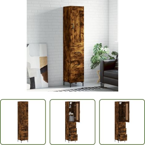 Buffet en bois - Buffet haut Chêne fumé 34,5x34x180 cm Bois d'ingénierie (1/5)