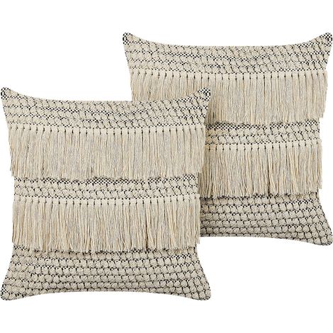 Dekokissen 2er Set IRESINE Baumwolle 45 x 45 cm Beige Geometrisches Muster