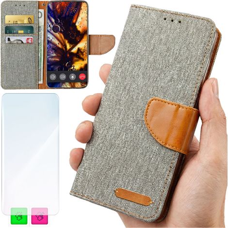 Custodia a portafoglio per Honor 90 5G - Cover in tela grigia + vetro (1/5)
