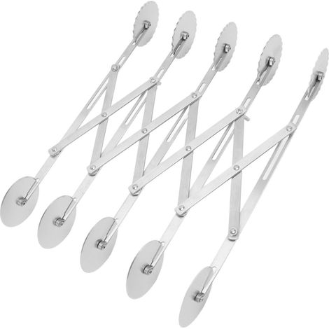 Coupe-pizza à 5 roues en acier inoxydable, rouleau à pâtisserie rétractable, accessoire de cuisine pour la pâte à gâteau. (1/5)