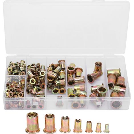 Coffret de 165 écrous rivetés en acier zingué - Assortiment M3 M4 M5 M6 M8 M10 M12 à filetage vertical (1/5)