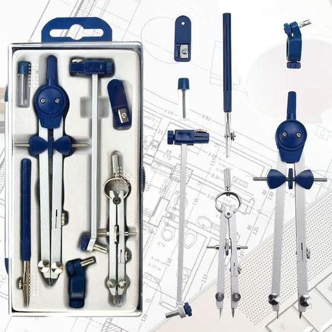 Kit de Compas Metal Boussole Dessin+Convertisseur Compas de Menuisier+Mine Compas de Dessin Détachable Compas Architecte Compas de Précision Compas Géométrie pour Dessin Math Trace Menuisier (1/4)