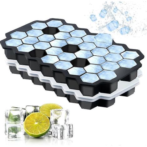 Bac à glaçons avec couvercle, lot de 2. Permet de réaliser 37 glaçons. Glaçons de qualité alimentaire sans BPA. (1/5)