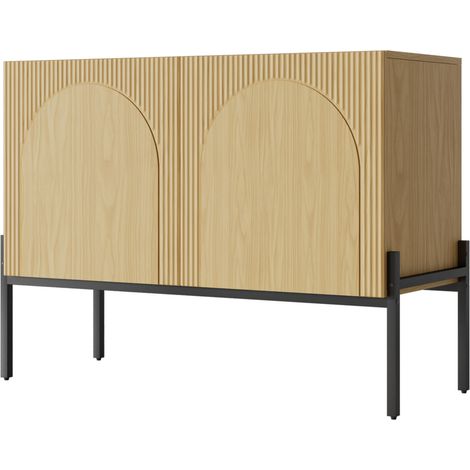 Aparador de 2 puertas con patas de metal, diseño arqueado, natural, 100 x 40 x 75 cm (1/5)