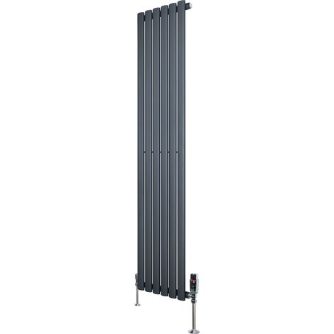 Radiatore Verticale Ovale 1600x360mm Grigio Antracite con Valvole TRV