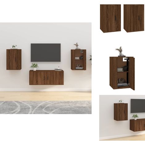 Meubles TV muraux 2 pcs Chêne marron 40x34,5x60 cm - Meuble Tv Mural - Meuble Tv Moderne - Meuble Tv Suspendu - Étagère Murale - Armoire Multimedia (1/5)