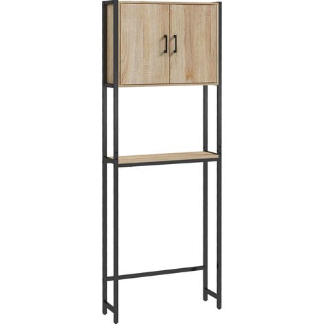 Étagère Dessus WC Salle de Bain Placard 2 Portes Étagère Ouverte Rangement