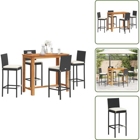 The Living Store Ensemble de bar de jardin 5 pcs noir bois massif acacia rotin - Salon De Jardin - Mobilier De Jardin - Set De Salon De Jardin - Table De Bar - Chaises De Bar (1/5)