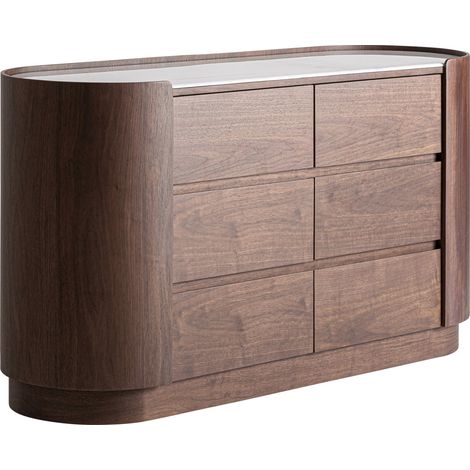Commode contemporaine en bois et plateau veiné - marron et blanc veiné