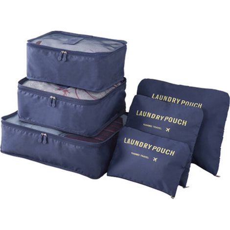 Ensemble de rangement pour vêtements de voyage en filet à linge, 6 pièces (bleu marine) (1/5)