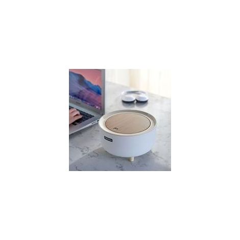 Papelera de sobremesa con tapa de aspecto de madera - Mini papelera de sobremesa con sistema de cierre a presión de alta calidad - Papelera cosmética pequeña con capacidad de 2 litros - Como papelera (1/5)