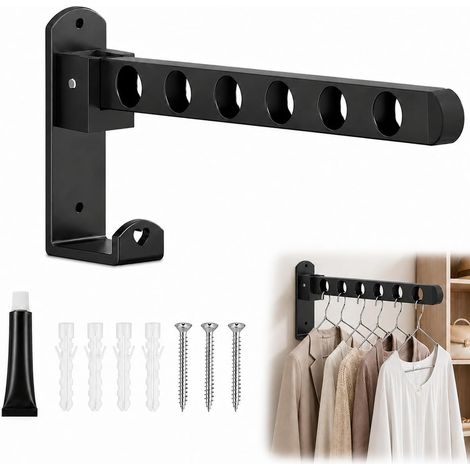 6 Holes Folding Outdoor Wall Mounted Clothes Airer Hook with Glue Fixing, Clothes Airer for Balcony, Bathroom and Outdoor (1/5)