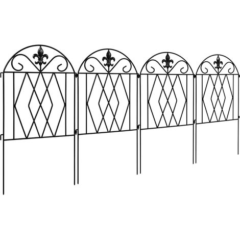 Ensemble de 4 clôtures de jardin en métal 125 x 56 cm avec design arqué, résistantes et faciles à installer pour terrasse et pelouse, noires.
