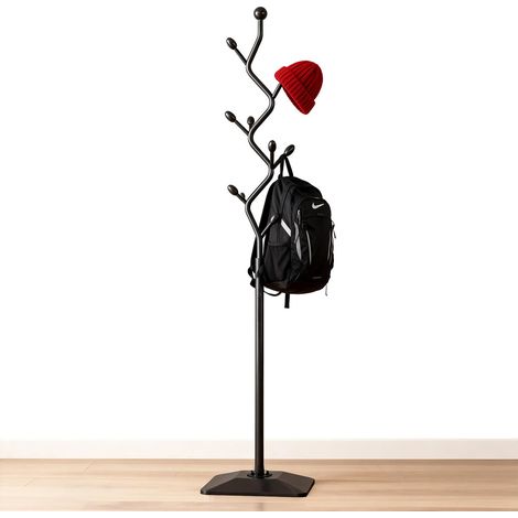 Porte-Manteau sur Pied en métal en forme d'arbre, Design Moderne,8 Crochets Robustes,Porte-Chapeaux et Vestes pour Entrée, Bureau, Chambre (Noir) (1/5)