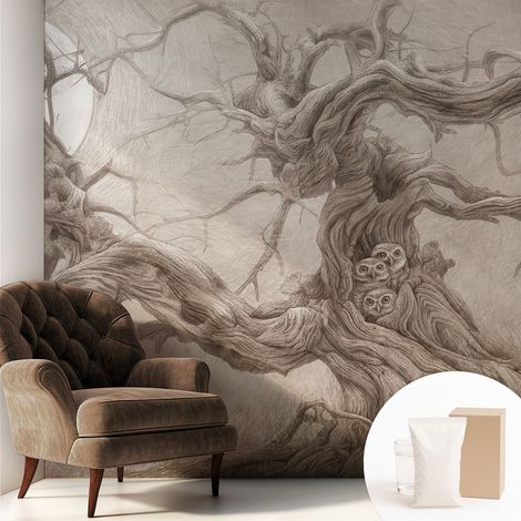 Carta Da Parati Non Tessuto - Con Colla Inclusa per Camera da Letto - Facile da Applica - Motivo decorativo Uccelli notturni 250x250 cm (1/5)