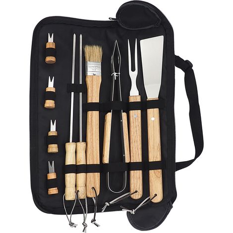 Set de 10 ustensiles de barbecue en acier inoxydable avec manches en bois, idéal pour pique-nique et grillades (1/5)