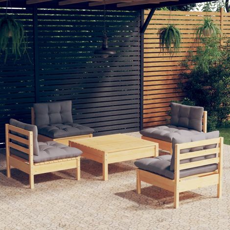 vidaXL 5-tlg. Garten-Lounge-Set mit Grauen Kissen Kiefernholz (1/5)