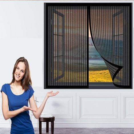 Moustiquaire Magnetique Fenetre 144 x 134 cm en Maille Rideau Aimantée Laisse Passer L'Air Frais Moustiquaire Fenetre pour Divers de Fenêtres, Noir (1/5)
