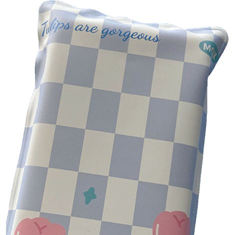 Coussin rafraîchissant multifonctionnel à remplir d'eau, motif tulipes bleues, idéal pour l'été et les enfants. (1/5)