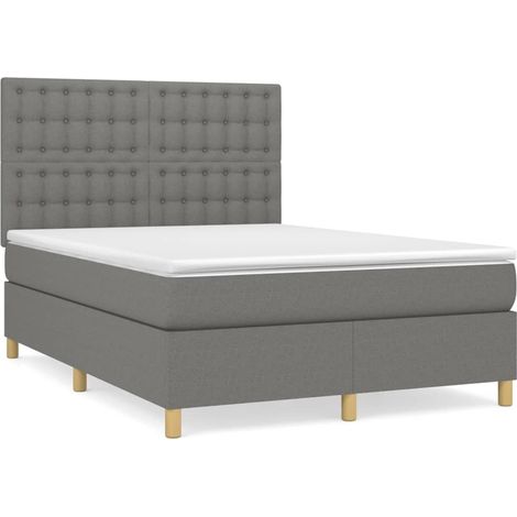 Lit double  Lit adulte  Sommier à lattes de lit avec matelas Gris foncé 140x190cm Tissu