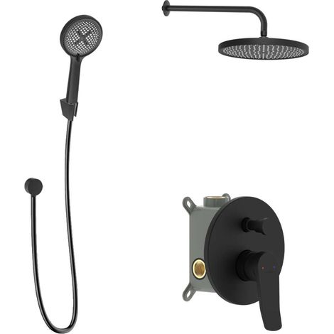 kielle Nefia - Set de douche avec mitigeur encastré, 2 sorties, avec accessoires EcoSpare et corps d’encastrement, noir mat 20627SP114 (1/5)