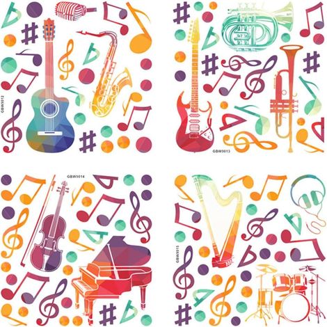 Autocollant Décoratif Note de Musique en Pvc 4 Pièces Couleur Aléatoire Créatif, Amovible et Facile à Utiliser, pour Décoration de Salle de Musique, Motif Note Musicale Couleur Aléatoire (1/5)